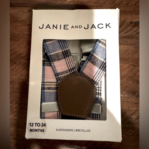 NIB Janie & Jack Boys Linen / Cotton Suspenders with Genuine Leather Trim - Picture 1 of 2